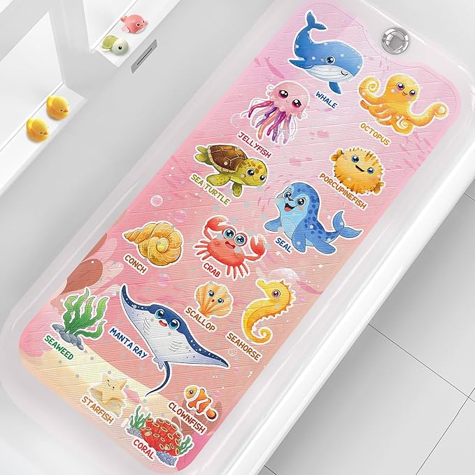XIYUNTE Baby Bath Mat for Tub Non Slip Kids Bath Mat - 40"x16" Extra Long Bathtub Mat Non Slip Kids, Eco-Friendly Toddler Bath Mats with Suction Cups for Secure Grip, Easy to Clean & Easy Drying