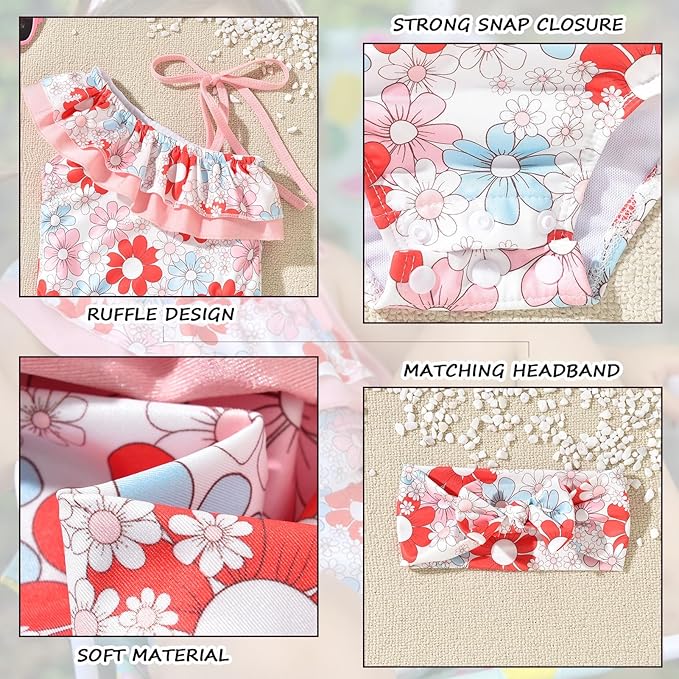 Toddler Baby Girls Ruffles Bikini One Piece Swimsuits Floral Off Shoulder Swimwear Beach Bathing Suit