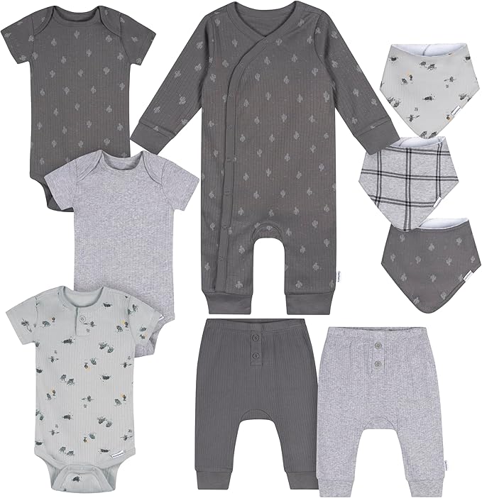 Gerber unisex-baby 9-piece Baby Gift Set for Newborn Boys & Girls – Premium Cotton Baby Essentials Layette Set