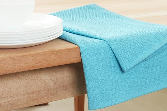 PurpleEssences Waffle Weave Kitchen Towel, 100% Cotton - 15 x 25 Inches, with Hanging Loop Ultra Soft Absorbent Quick Drying Dish Cloth, Tea and Hand Towels, 6 Pack - Fall Thanksgiving - Aqua Blue