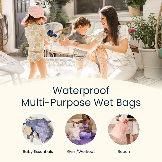 Tiny Twinkle Wet Dry Bag – 2 Pack Reusable Waterproof & Mess Proof Wet Bags for Swimsuits & Travel, Baby Towels & Beach Essentials, a Diaper Bag Must-Have (Space, Ice Blue)
