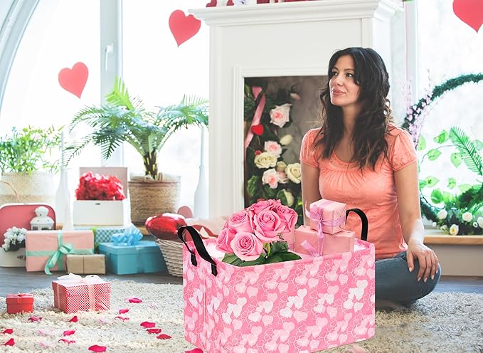 Rectangle Heart Partten Kids Gift Storage Basket Home Shelf Storage Basket Organizer Box Clothes Laundry Hamper Toys Nursery Basket Baby Laundry Basket with Handles