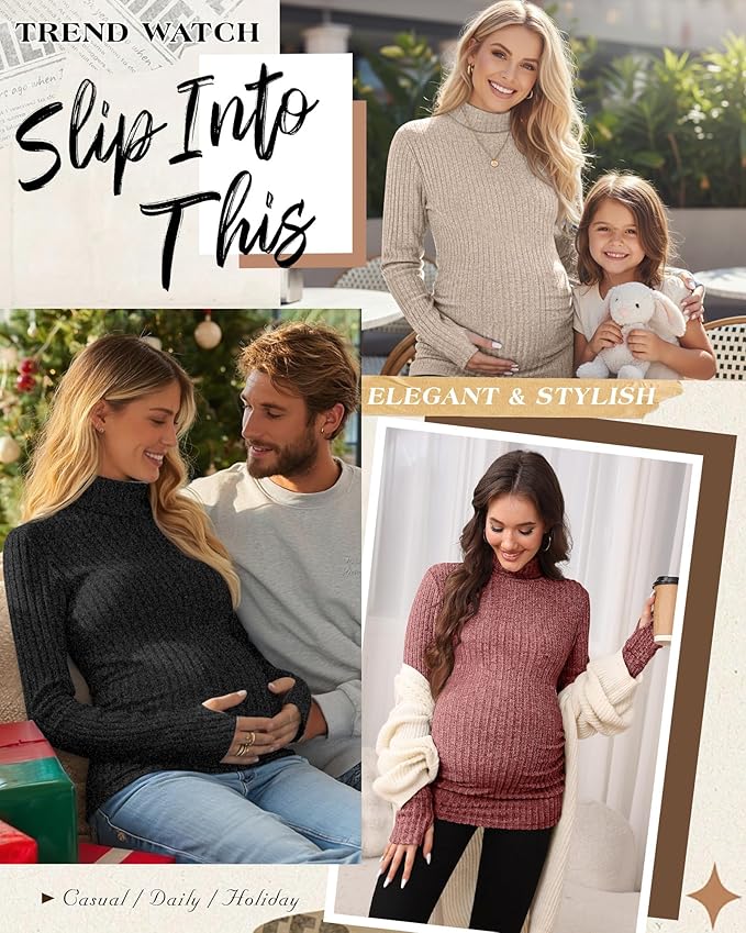 3 Pack Maternity T-Shirts Pregnancy Tops Women Sweater Long Sleeve Turtleneck Ribbed Finger Sleeve Outfits