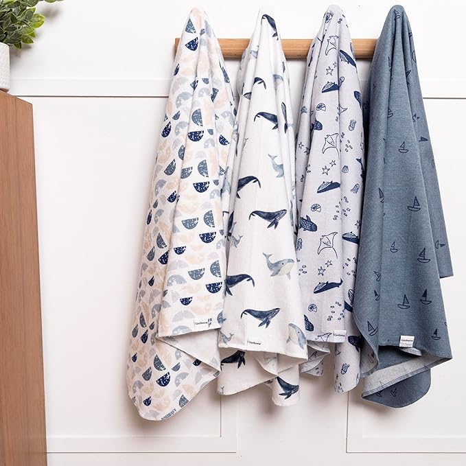 Gerber Unisex Baby 100% Cotton Flannel Receiving Blankets 30x30 Inches (Pack of 4), Coastal Calm, One Size