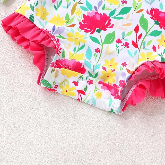 YOUNGER TREE Infant Baby Girls Swimsuit Long Sleeve Swimsuits One Piece Swimsuit Solid Color Bathing Suit with Hat, UPF 50+