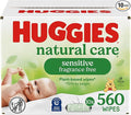 Huggies Natural Care Sensitive Baby Wipes, Unscented, Hypoallergenic, 99% Purified Water, 10 Flip-Top Packs (560 Wipes Total)