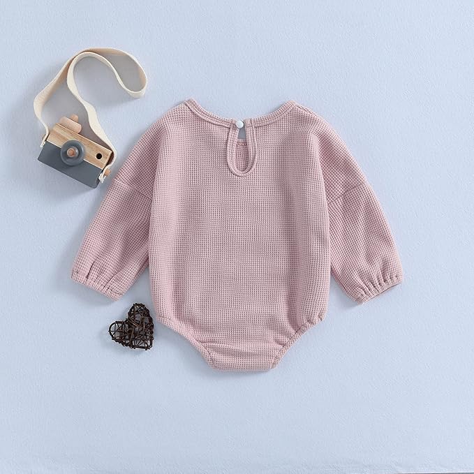 Douhoow Cute Baby Sweatshirt Romper Waffle Knit Baby Clothes Infant Girl Boy Fall Winter Outfits