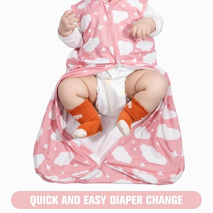 Baby Sleep Sack 18-24 Months Baby Wearable Blanket 100% Rayon Cotton 2-Way Zipper Toddler Sleeping Sack，Comfy Soft Lightweight TOG 0.3（Cloud）