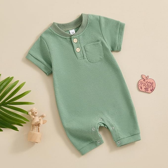 Kuriozud Newborn Infant Unisex Baby Boy Girl Clothes Button Romper Jumpsuit Basic One Piece Outfits