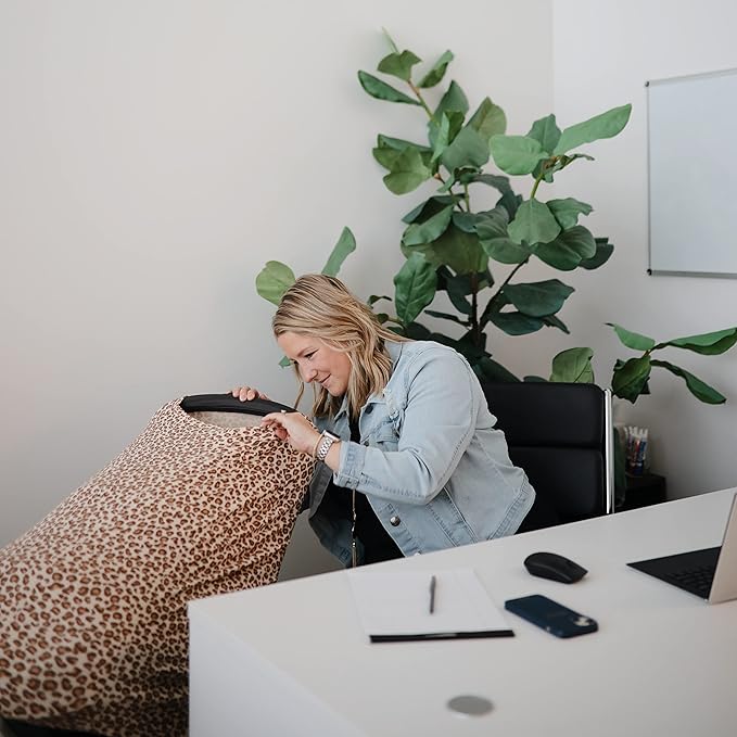 mushie Baby Car Seat Canopy Cover | Breathable & Stretchy Multi Use Cover for Breastfeeding, Nursing, High Chair, Shopping Cart, Strollers (Leopard)