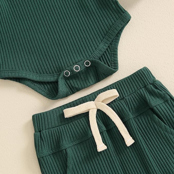 Newborn Baby Boy Girl Clothes Ribbed Knitted Long Sleeve Romper Pants Solid Cotton Infant Fall Winter Outfits 2Pcs