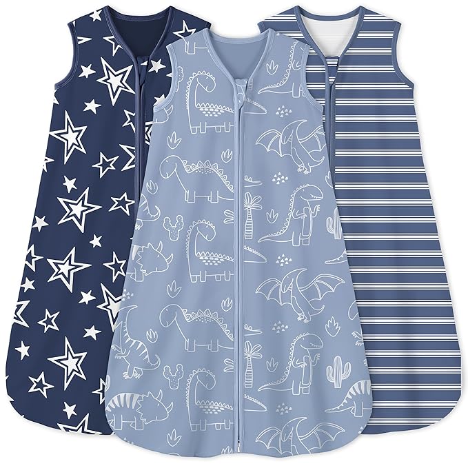 Yoofoss Baby Sleep Sack 12-18 Months 0.5 Tog Wearable Blanket for Baby, 3 Pack 100% Organic Cotton Infant Toddler Sleeping Sack 2-Way Zipper Lightweight Sleep Sack