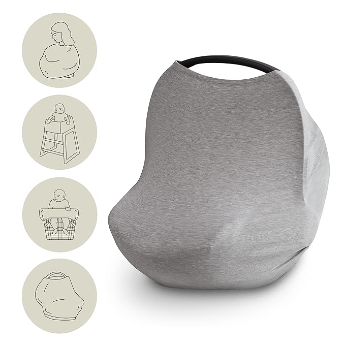 mushie Baby Car Seat Canopy Cover | Breathable & Stretchy Multi Use Cover for Breastfeeding, Nursing, High Chair, Shopping Cart, Strollers (Grey Melange)