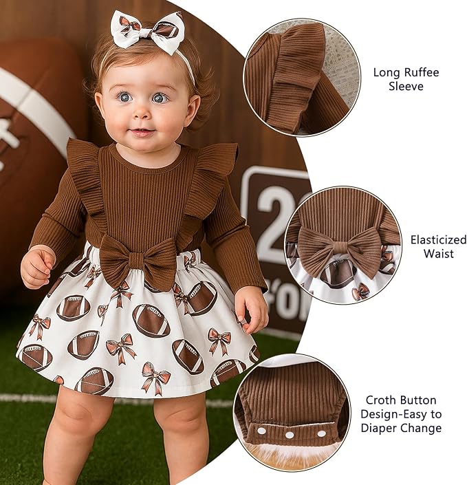 Chichoo Baby Girl Clothes Infant Fall Winter Outfits Newborn Long Sleeve Romper Dress Ruffle Bodysuit With Headband
