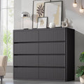 Black Dresser for Bedroom, 8 Drawers Double Fluted Dressers, Modern Chest of Drawers with Curved Profile, Handleless, Storage Closet Dressers for Bedroom, Living Room, Entryways, Natural