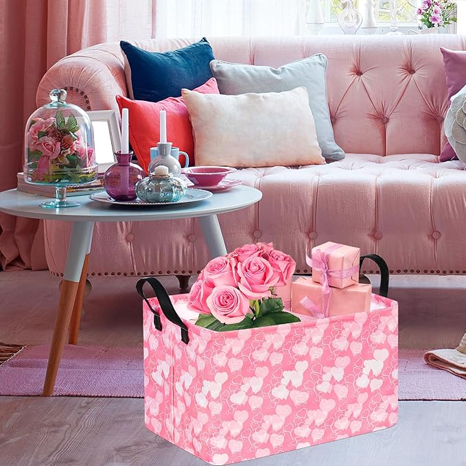 Rectangle Heart Partten Kids Gift Storage Basket Home Shelf Storage Basket Organizer Box Clothes Laundry Hamper Toys Nursery Basket Baby Laundry Basket with Handles