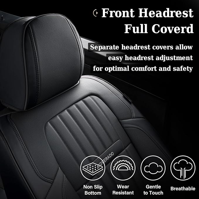 Coverado Car Seat Covers Full Set, Seat Covers for Cars, Black Car Seat Cover, Nappa Leather Car Seat Cushion, Car Seat Protector, Waterproof Car Seat Covers Front Seats and Back Fit for Most Cars