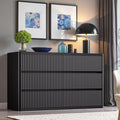 Black Dresser for Bedroom with 6 Double Drawers, 48" Wide Wooden Chest of Drawers with Curved Profile, Modern Fluted Dresser TV Stand, Wood Closet Clothes Storage Organizer for Living Room