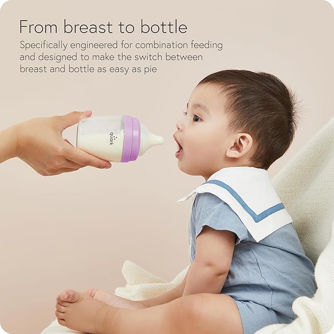 BuubiBottle Mini Slow Flow Bottle for Newborn Babies by Quark - with Anti-Colic RealFeel Nipple to Simulate Breastfeeding - BPA-Free, PVC-Free, Toxin-Free - 5 Oz Bottle with Lid, 2 Pack - Purple
