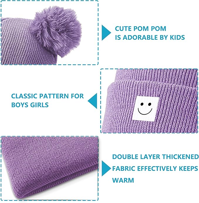AZJ Baby Beanie Hat Toddler Infant Winter Knitted Hat Kids Soft Warm Pom Pom Beanie Cap for Boys Girls