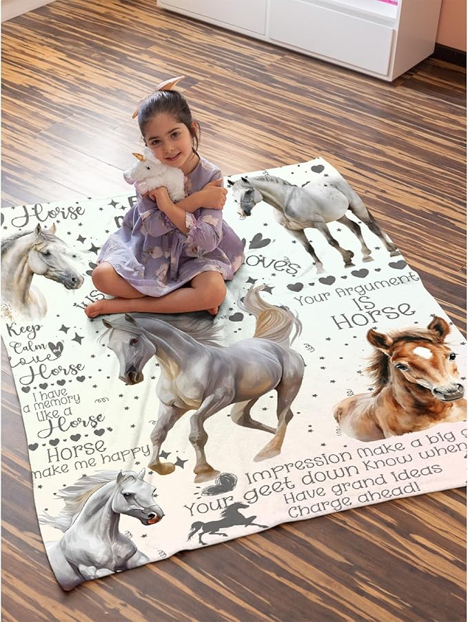 Horse Blanket for Teen Flowers Animals Throw Blanket Gifts for Girls Boys Soft Throws Blankets All Seasons 50×60 Inches for Bed Office