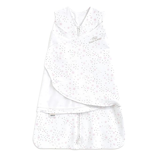 HALO 100% Cotton Sleepsack Swaddle, 3-Way Adjustable Wearable Blanket, TOG 1.5, Midnight Moons Pink, Newborn, 0-3 Months