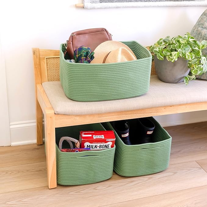 NaturalCozy Storage Baskets 16.8”x13”x7.6” Cotton Rope Woven Baskets for Organizing 3-Pack | Toy Storage Bins | Basket for Shelves, Laundry, Blanket, Clothes, Closet, Kitchen, Bathroom, Gifts