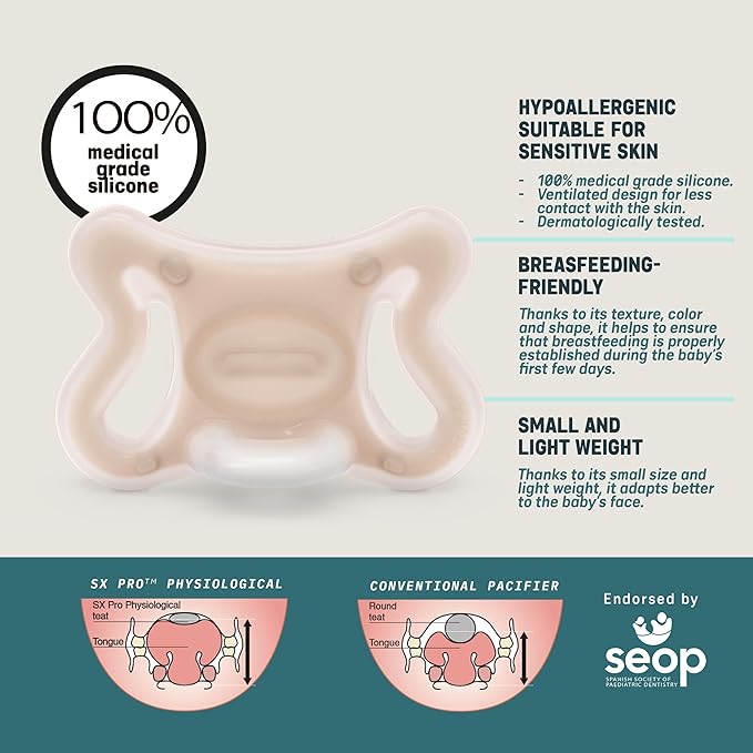Suavinex Zero Zero Silicone Baby Pacifier w/SX Pro Physiological Pacifier Nipple (0-6M), 2Pk, Deep