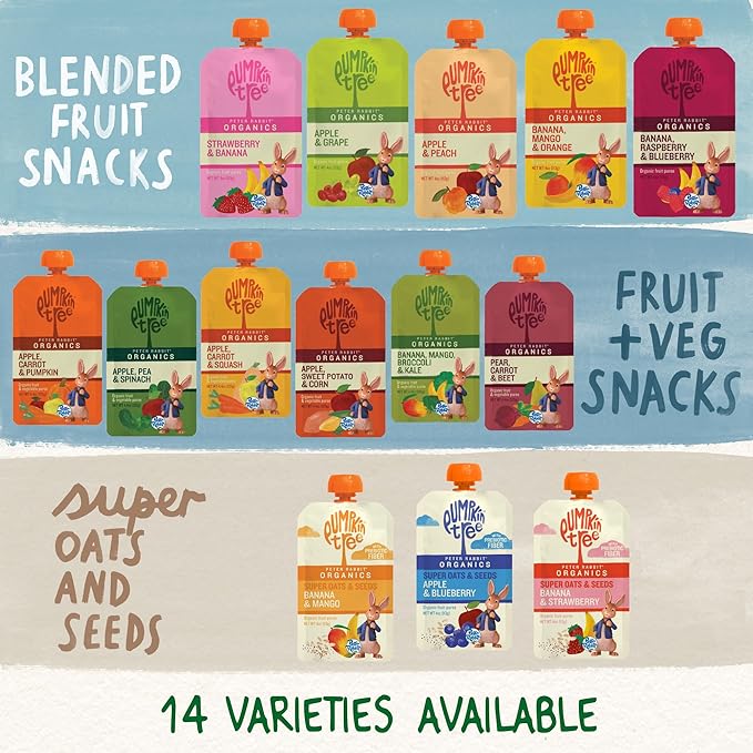 Pumpkin Tree Peter Rabbit Organics Super Oats & Seeds Variety Pack - Squeezable Snack Pouches, 4 oz. (Pack of 18)
