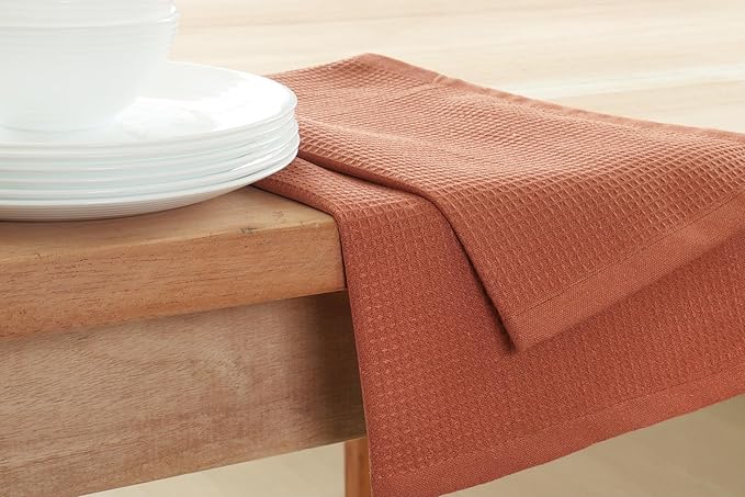 PurpleEssences Rust Waffle Weave Kitchen Towel, 100% Cotton - 15 x 25 Inches, with Hanging Loop Ultra Soft Absorbent Quick Drying Dish Cloth, Tea and Hand Towels, 4 Pack - Fall Thanksgiving - Rust