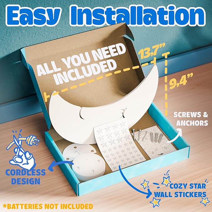 Tip perk Moon Lamp for Baby Nursery - Floating Moon Wall Lamp for Nursery | Cute Floating Moon Lamp for Kids Bedroom | Battery-Operated Hanging Night Lights | Cordless Moon Lights for Bedroom