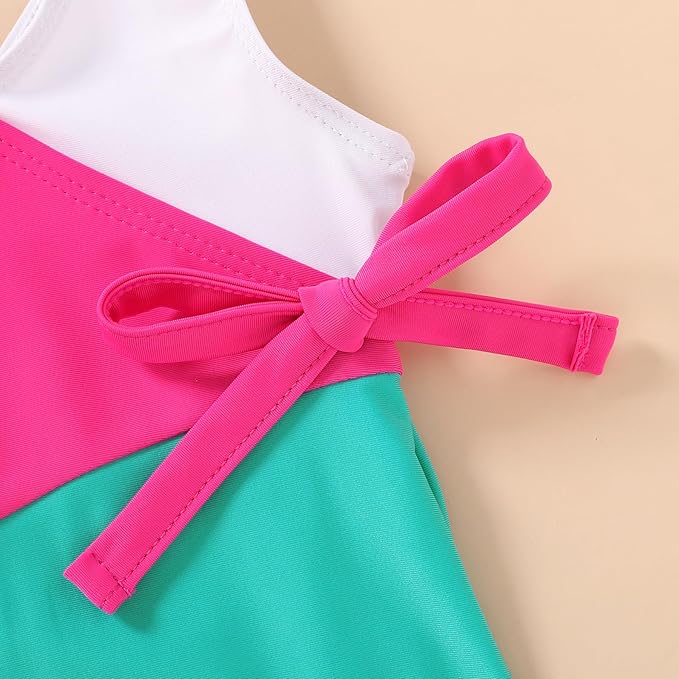 Happy Town Toddler Swimsuit Girl One Piece Bathing Suit Color Block Swimwear Baby Summer Beach Wear