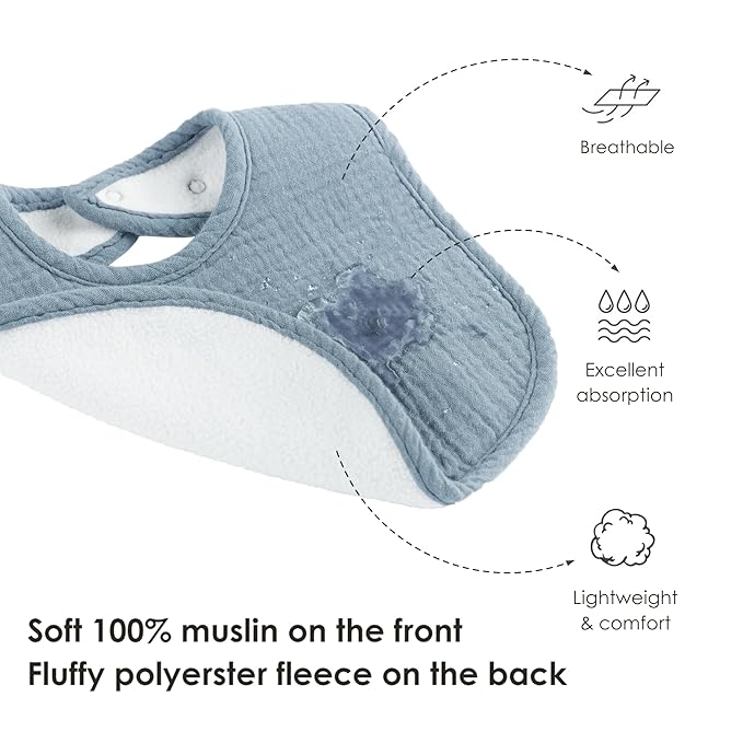 8-Pack Baby Muslin Bibs, Soft Cotton Drool Bibs for Boys Girls, Adjustable and Absorbent Newborn Bib Set for Feeding and Drooling