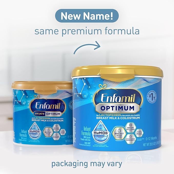Enfamil Optimum (Enspire), Our Closest Formula to Breast Milk, Immune-Supporting Lactoferrin and Brain-Supporting DHA Baby Formula, Powder 20.5 Oz Tub