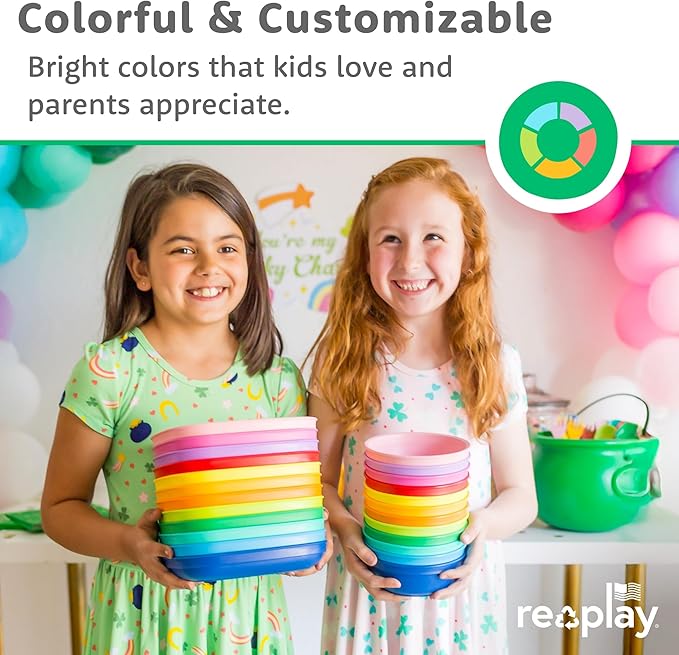 Re-Play 12 oz. Toddler Bowls Set of 4 - Kids Deep-Walled, Durable & Reusable Snack and Meal Bowls, Dishwasher & Microwave Safe, BPA-Free, Made in USA from Recycled Plastic, Cactus Flower