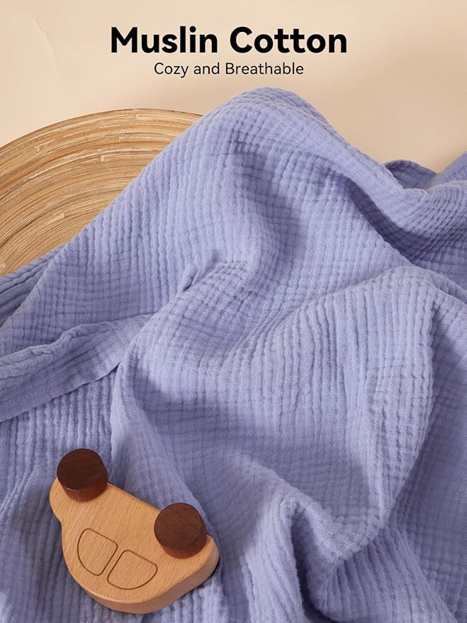 TILLYOU Muslin Nursing Cover for Baby Breastfeeding, 100% Cotton Breathable with Arch Neckline for Women, Blue