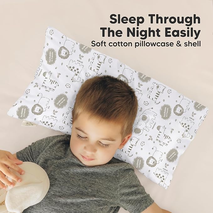Toddler Pillow with Pillowcase - 10x18 My Little Dreamy Kids Travel Bed Pillows for Sleeping, Organic Cotton Small Pillowcase, Soft & Breathable, Machine Washable, Toddlers 2-5 Years Old (KeaSafari)