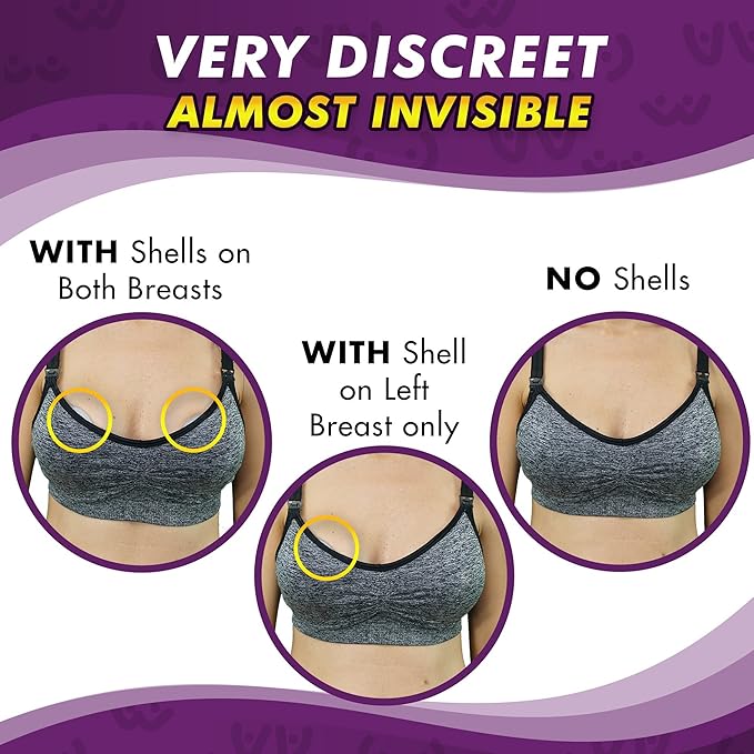 Mommyz Love Breast Shells & Milk Catcher for Breastfeeding New Model with Plugs - Breast Milk Catcher to Relieve Cracked Sore & Engorged Nipples - Breast Shells Milk Collector for Leaking Milk 2 Pack