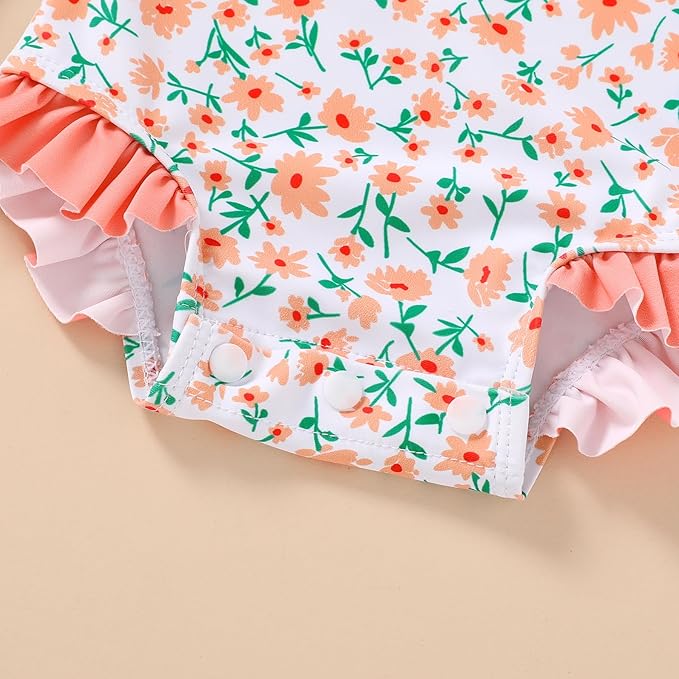 YOUNGER TREE Infant Baby Girls Swimsuit Long Sleeve Swimsuits One Piece Swimsuit Solid Color Bathing Suit with Hat, UPF 50+