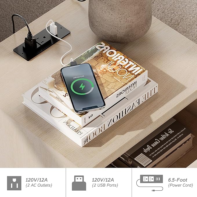 WAMPAT Dresser for Kids Bedroom with 5 Drawers and 2 Storage Cabinet, Nightstands with Charging Station, Mid Century Modern Baby Dressers with Wide Chest of Drawers for Nursery, Beige, 67 inch