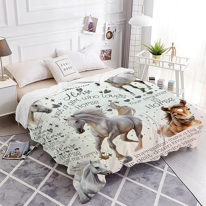 Horse Blanket for Adults,Flowers Animals Throw Blanket for Girls Boys Lightweight Cute Horse Soft Cozy Flannel Blanket for Kids 90 * 120 Inches