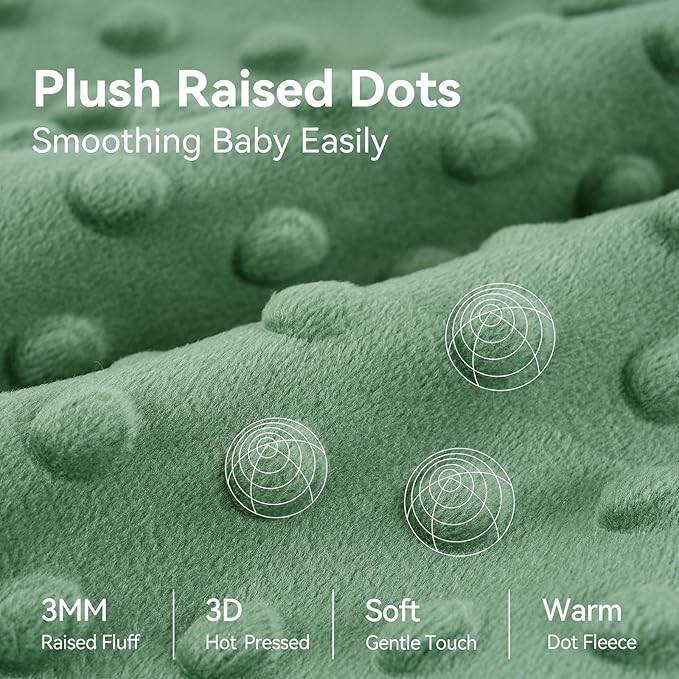 Fleece Baby Sleep Sack 12-18 Months with Plush Dots 1.5 Tog Baby Wearable Blanket with 2-Way Zipper Warm Sleeping Sack for Toddler Infant - Large, Blue&Green