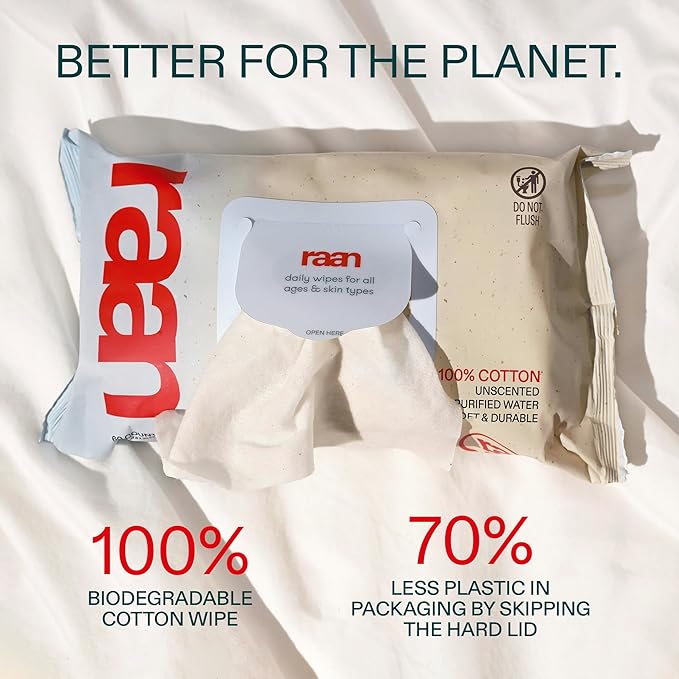 Raan, 100% Cotton Baby & Toddler Wipes, Unbleached, 99% Purified Water, Unscented, EWG verified, Made for Sensitive Skin, Extra Soft and Durable, 8 pack, 480 Count
