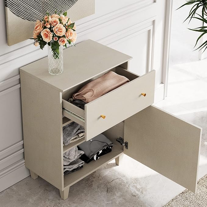 WAMPAT Dresser with 2 Doors & 8 Drawers for Bedroom, 2-in-1 Wood Chest of Drawers, 94.4" Wide Modern Closet Storage Organizer with Adjustable Shelves for Kids Room, Beige Linen Printed Finish