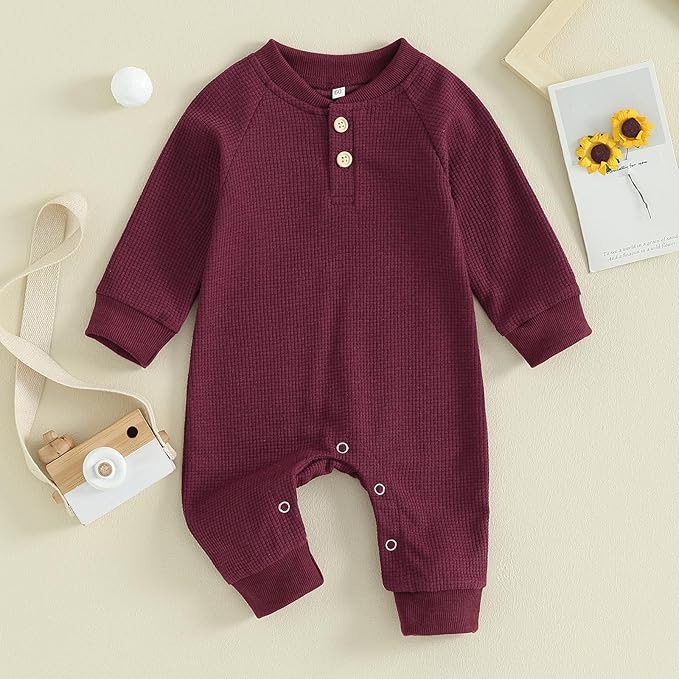 Kuriozud Newborn Infant Unisex Baby Boy Girl Clothes Button Romper Jumpsuit Basic One Piece Outfits