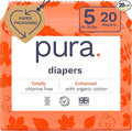 Pura Size 5 Eco-Friendly Diapers (24-35lbs) Totally Chlorine Free (TCF) Hypoallergenic, Soft Organic Cotton, Sustainable Comfort, 12 Hours Leak Protection, Allergy UK,1 Pack of 20 Diapers