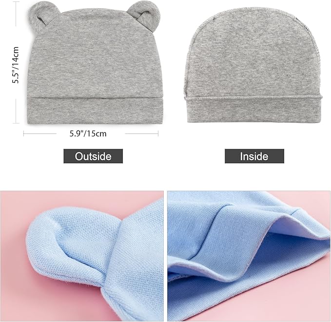 DRESHOW BQUBO 6 Pack Baby Hats for Boys Girls Unisex Baby Hat Soft Knit Cap Nursery Beanie for Newborn Infant Toddler Kid