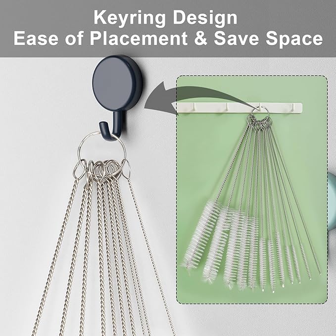 Straw Cleaner Brushes Sets, 12 Pieces 8.2 Inch Botthle Cleaning Brush and Nylon Tube Brush Brush Kit for Sippy Cup, Tumbler, Water Bottle, Drinking Straw (White)