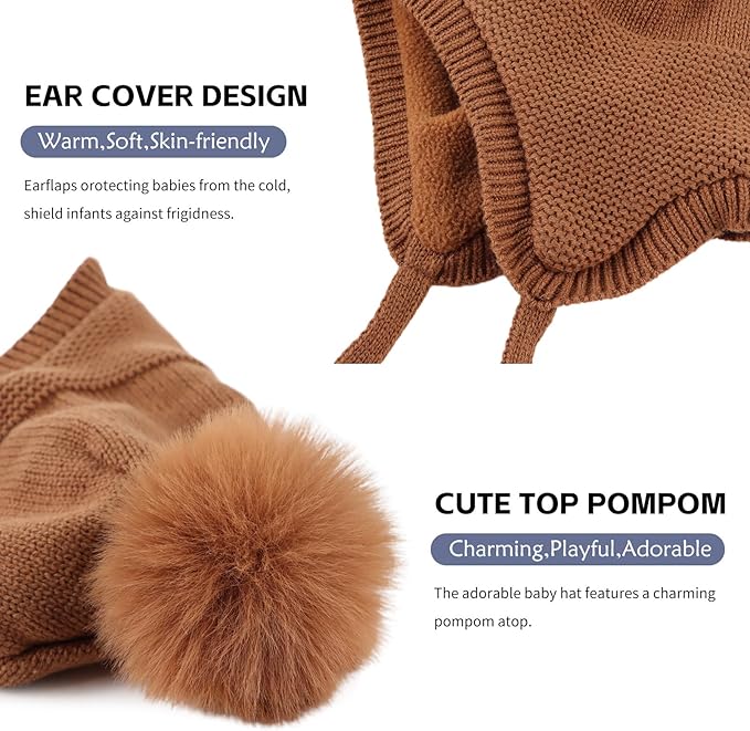 JANGANNSA Basic Winter Baby Boys Beanie Pompom Knitted Girls Hat Kids Earflap Beanies Warm Infant Toddler Hats