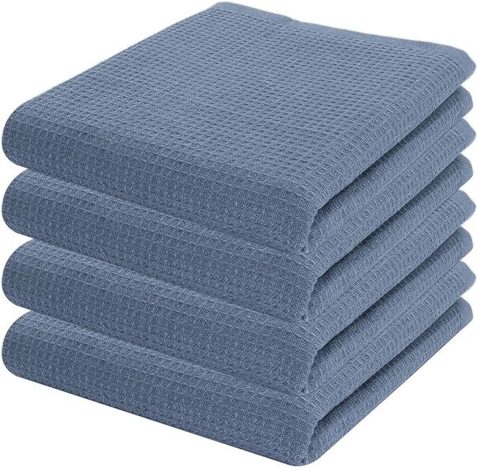PurpleEssences Waffle Weave Kitchen Towel, 100% Cotton - 15 x 25 Inches, with Hanging Loop Ultra Soft Absorbent Quick Drying Dish Cloth, Tea and Hand Towels, 4 Pack - Fall Thanksgiving - Smoky Grey
